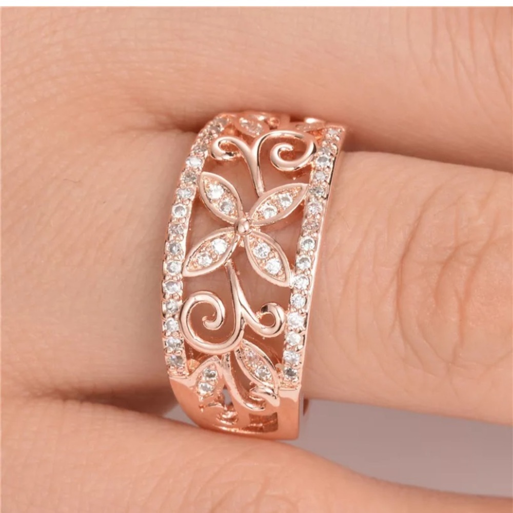 Fashion 18k Rose Gold Filled White Sapphire Ring - Picture 3 of 5